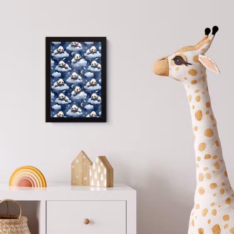 Panda's - Slapen - Blauw fotolijst zwart zonder passe partout klein 224 -usfeer4_kinderkamer