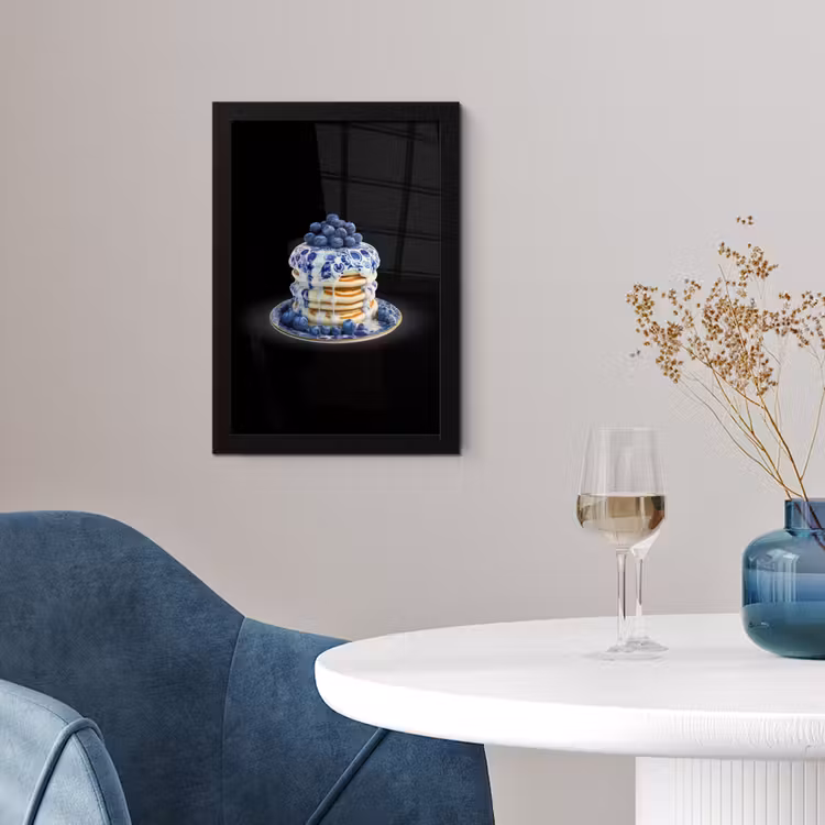 Pannenkoeken - Blauwe Bessen - Bord fotolijst zwart zonder passe partout klein -sfeer4