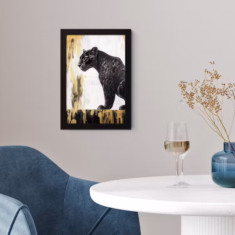 Panter - Zwart - Abstract - Goud fotolijst zwart zonder passe partout klein -sfeer4
