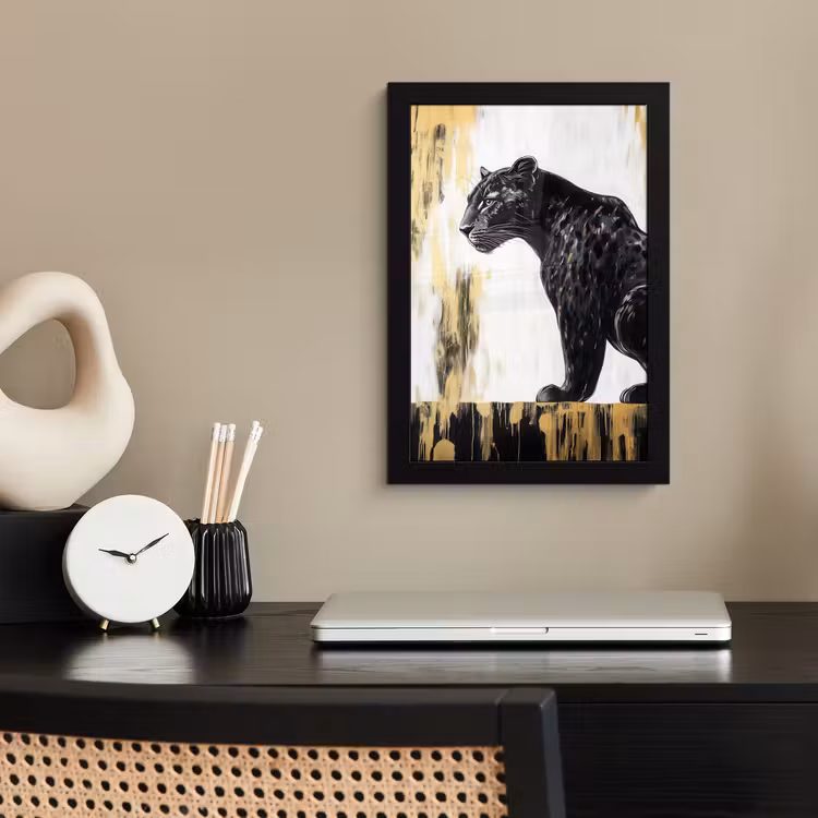 Panter - Zwart - Abstract - Goud fotolijst zwart zonder passe partout klein -sfeer1