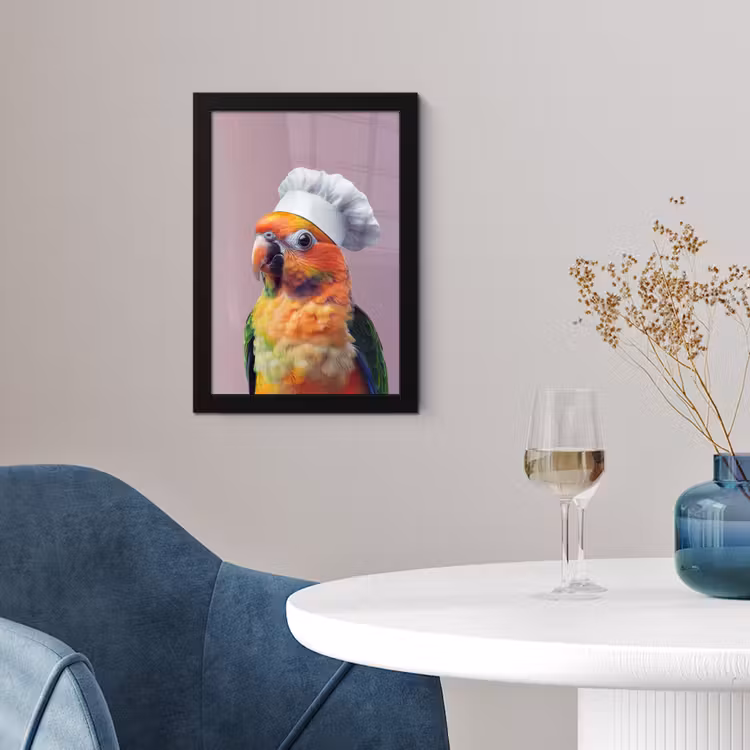 Papegaai - Koksmuts - Nieuwsgierig - Vogel fotolijst zwart zonder passe partout klein -sfeer4