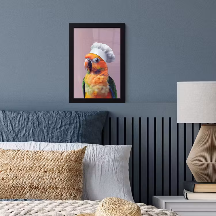 Papegaai - Koksmuts - Nieuwsgierig - Vogel fotolijst zwart zonder passe partout klein -sfeer3