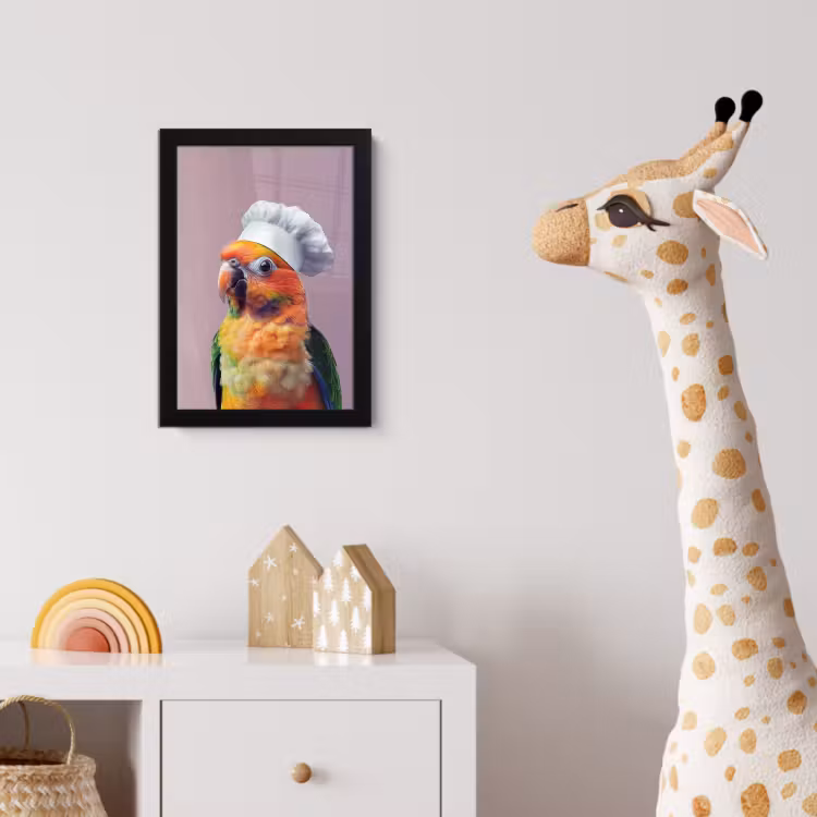 Papegaai - Koksmuts - Nieuwsgierig - Vogel fotolijst zwart zonder passe partout klein -usfeer4_kinderkamer