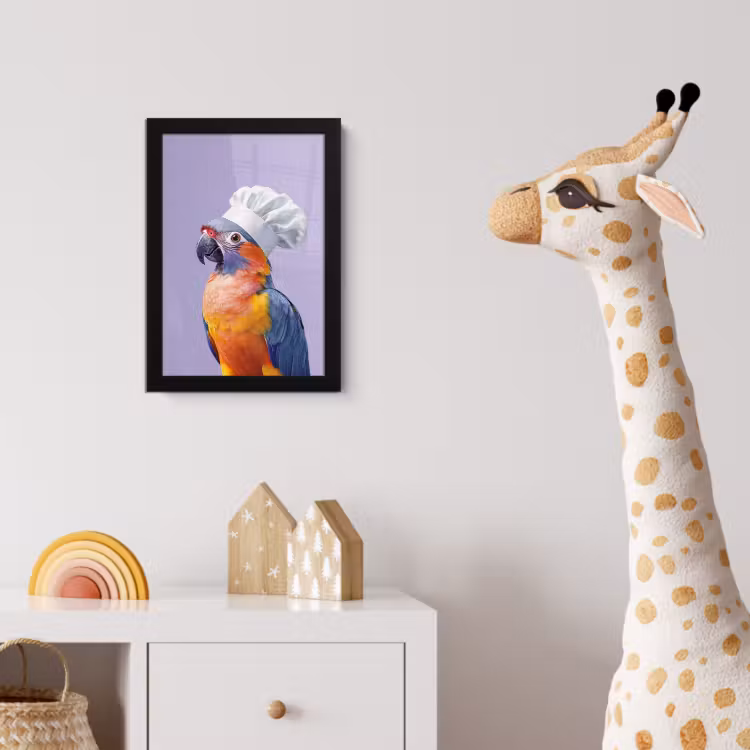 Papegaai - Koksmuts - Paars - Cute fotolijst zwart zonder passe partout klein -usfeer4_kinderkamer
