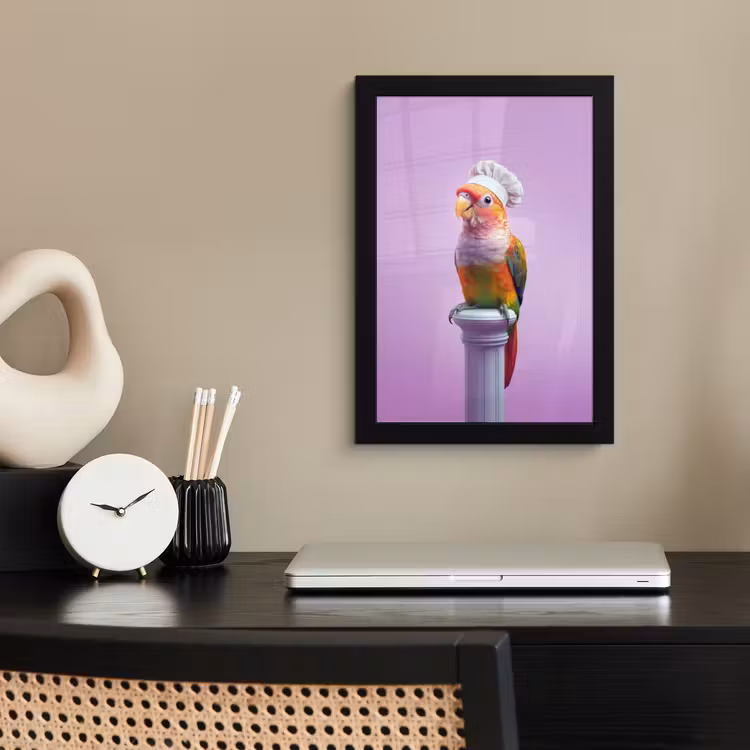 Papegaai - Koksmuts - Pilaar - Vogel fotolijst zwart zonder passe partout klein -sfeer1