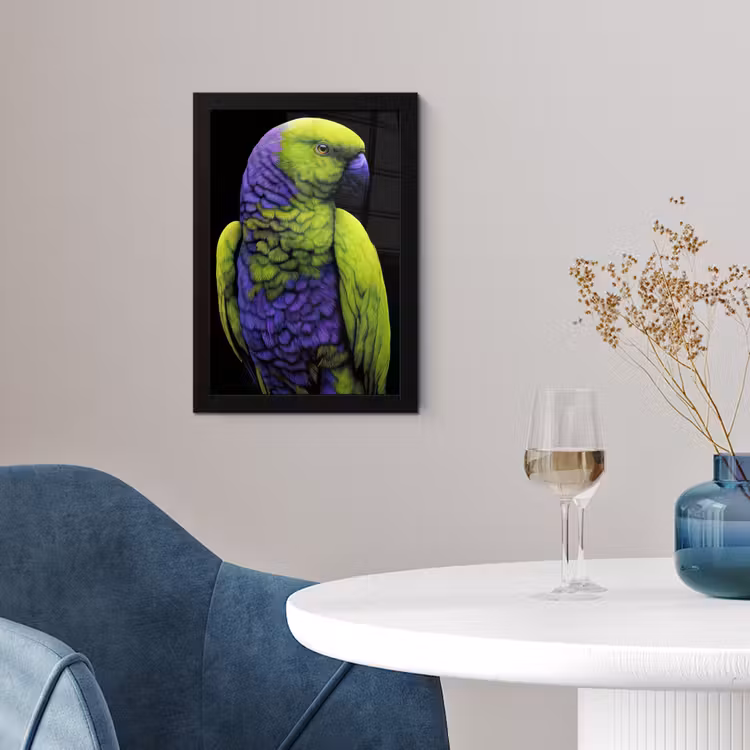 Papegaai - Veren - Opvallend - Groen fotolijst zwart zonder passe partout klein -sfeer4