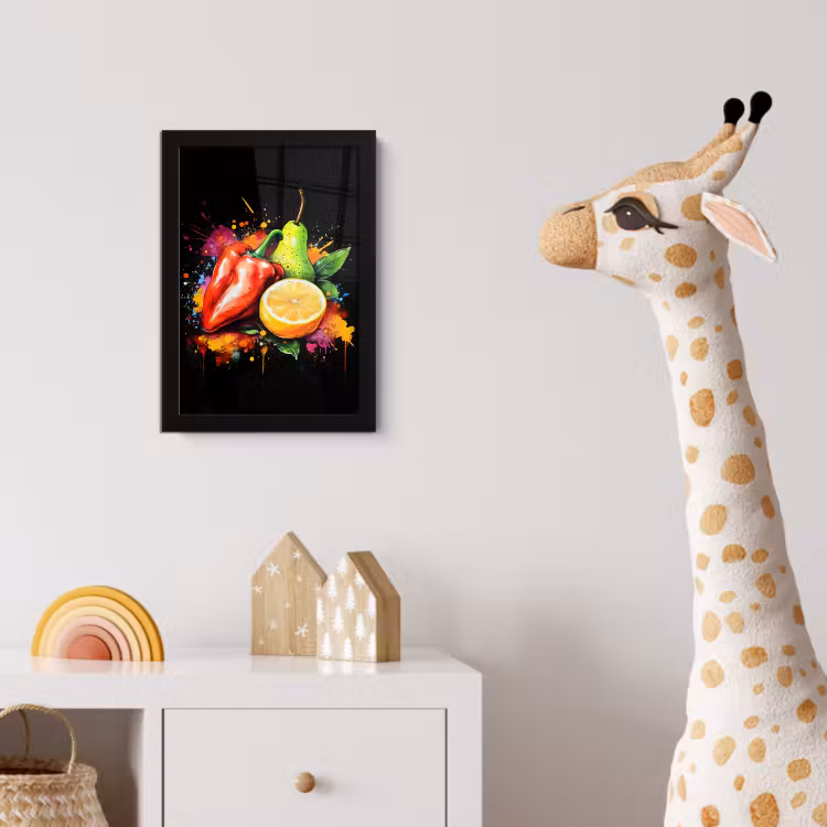 Paprika - Peer - Citroen - Graffiti - Verf - Abstract fotolijst zwart zonder passe partout klein -usfeer4_kinderkamer