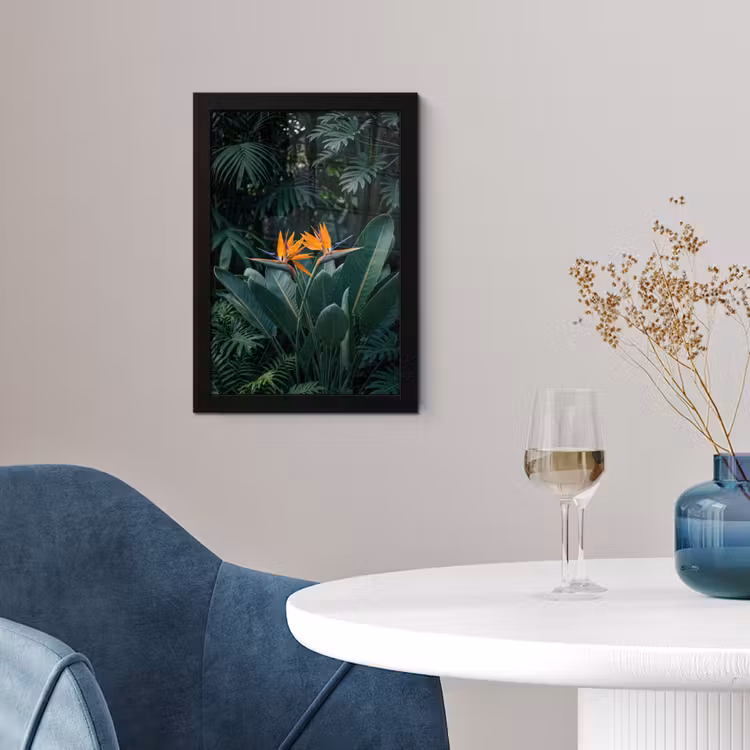 Paradijsvogel - Bloem - Exotisch fotolijst zwart zonder passe partout klein -sfeer4