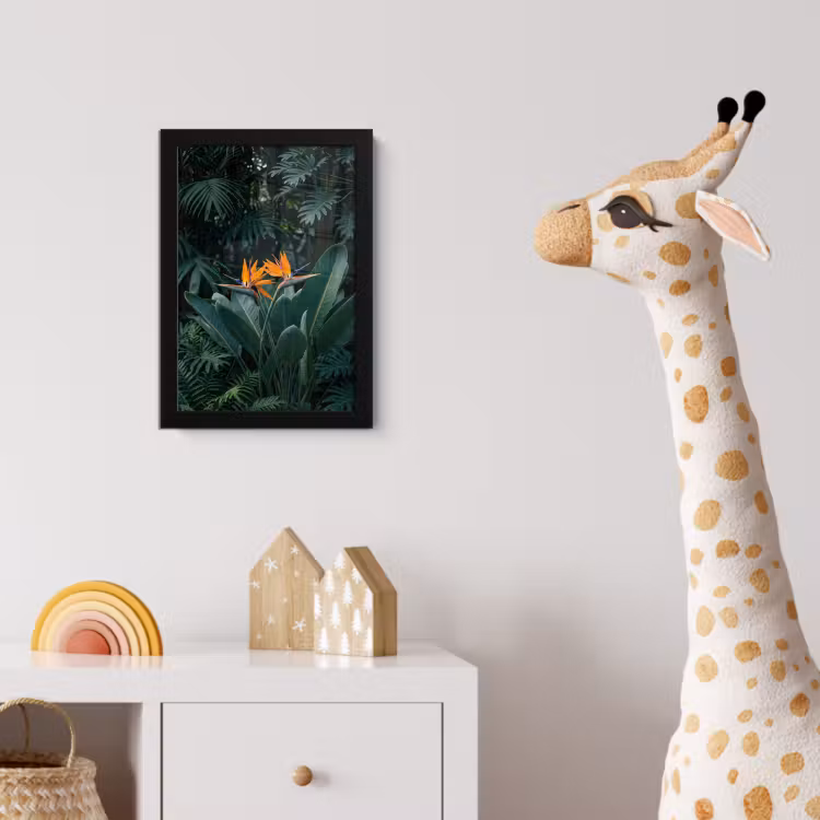 Paradijsvogel - Bloem - Exotisch fotolijst zwart zonder passe partout klein -usfeer4_kinderkamer