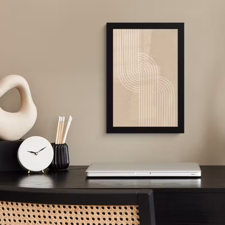 Parallelle lijnen - Lichte textuur - Beige fotolijst zwart zonder passe partout klein -sfeer1