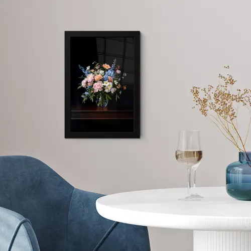Pastel - Bloemen - Glazen - Vaas fotolijst zwart zonder passe partout klein -sfeer4