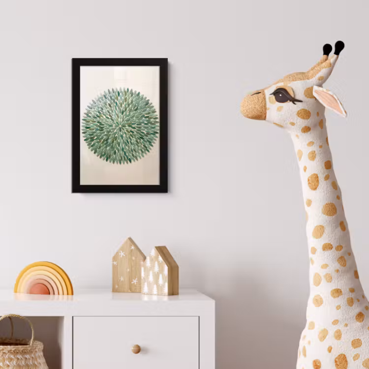 Patroon - Blad - Groen - Abstract fotolijst zwart zonder passe partout klein -usfeer4_kinderkamer