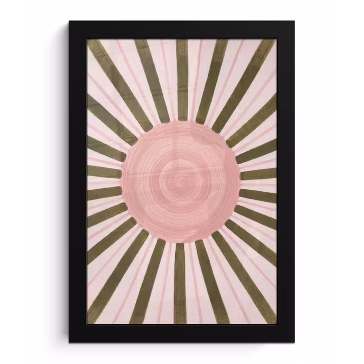 Patroon - Cirkel - Stralen - Abstract - Roze fotolijst zwart zonder passe partout klein -3d