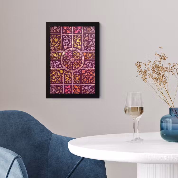 Patroon - Floraal - Oosters - Paars - Goud fotolijst zwart zonder passe partout klein -sfeer4