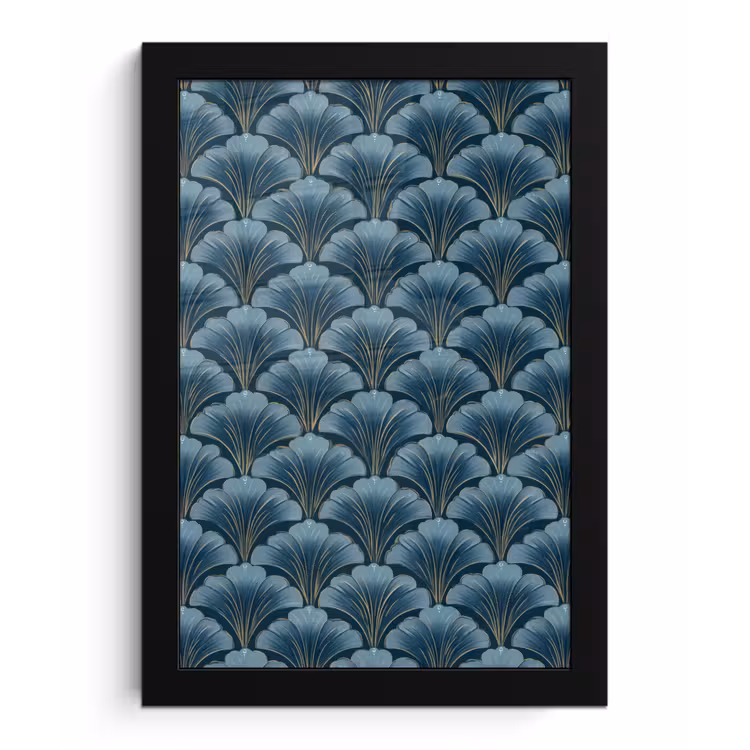 Patroon - Ginkgoblad - Blauw fotolijst zwart zonder passe partout klein 224 -3d