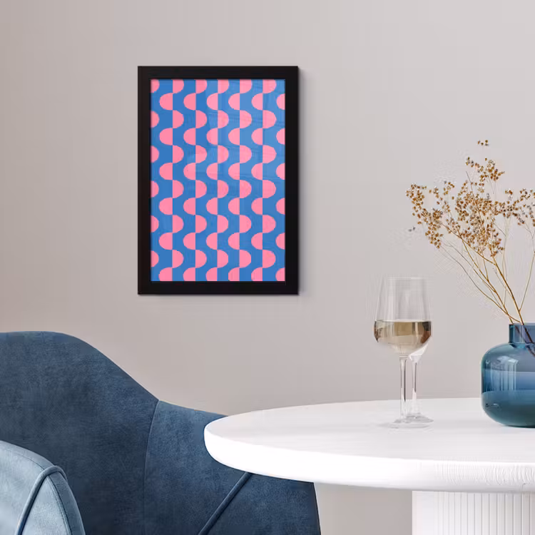 Patroon - Halve cirkels - Abstract - Modern - Roze - Blauw fotolijst zwart zonder passe partout klein -sfeer4