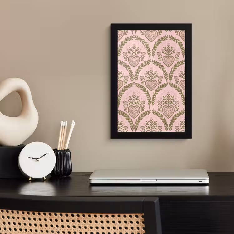 Patroon - Hart - Bloemen - Folkloristisch - Roze fotolijst zwart zonder passe partout klein -sfeer1
