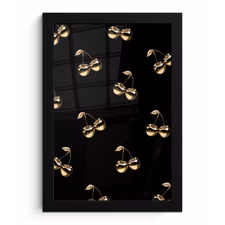 Patroon - Kersen - Goud - Chrome fotolijst zwart zonder passe partout klein -3d