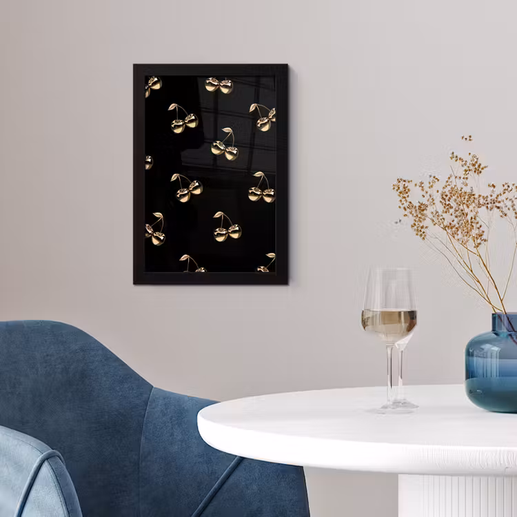 Patroon - Kersen - Goud - Chrome fotolijst zwart zonder passe partout klein -sfeer4