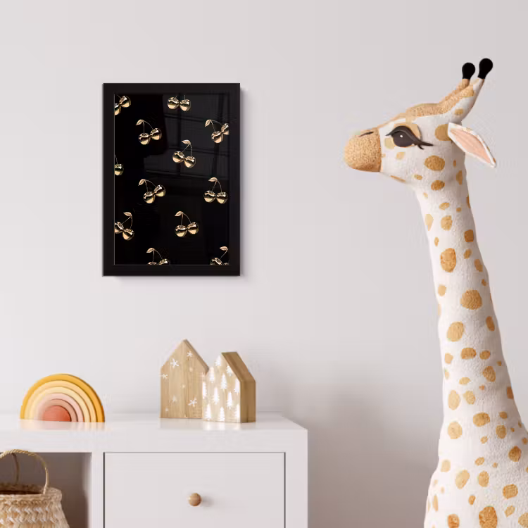 Patroon - Kersen - Goud - Chrome fotolijst zwart zonder passe partout klein -usfeer4_kinderkamer