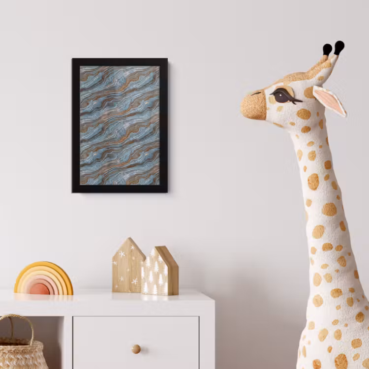 Patroon - Steen - Blauw fotolijst zwart zonder passe partout klein 224 -usfeer4_kinderkamer