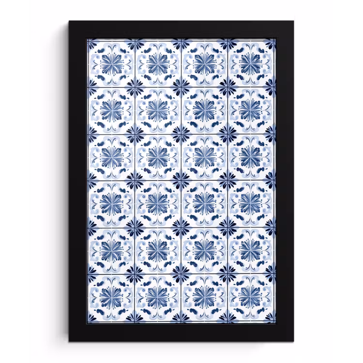 Patroon - Tegel - Blauw fotolijst zwart zonder passe partout klein 224 -3d