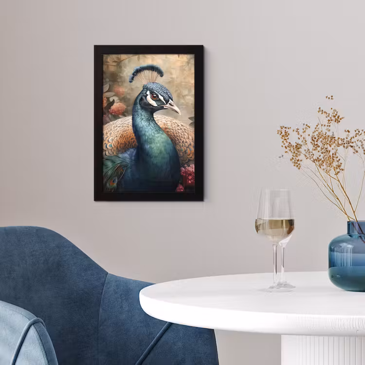 Pauw - Vogel - Bloemen - Planten - Pauwenveren fotolijst zwart zonder passe partout klein -sfeer4