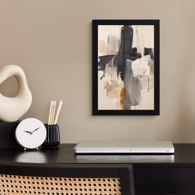 Penseelstreken - Ruw - Abstract - Beige fotolijst zwart zonder passe partout klein -sfeer1