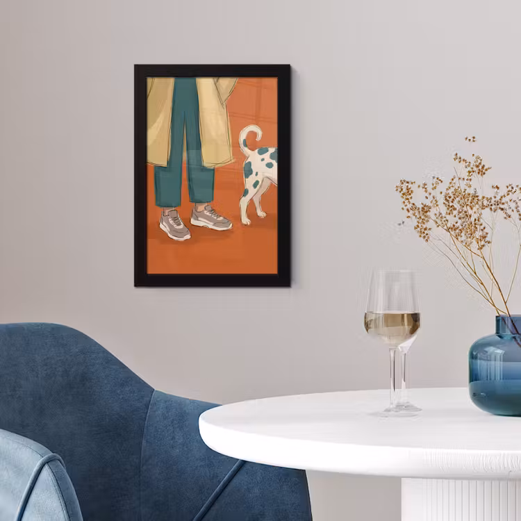 Persoon - Hond - Dieren - Illustratie - Modern fotolijst zwart zonder passe partout klein -sfeer4