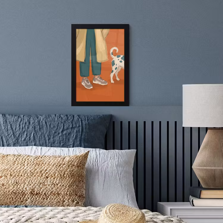 Persoon - Hond - Dieren - Illustratie - Modern fotolijst zwart zonder passe partout klein -sfeer3
