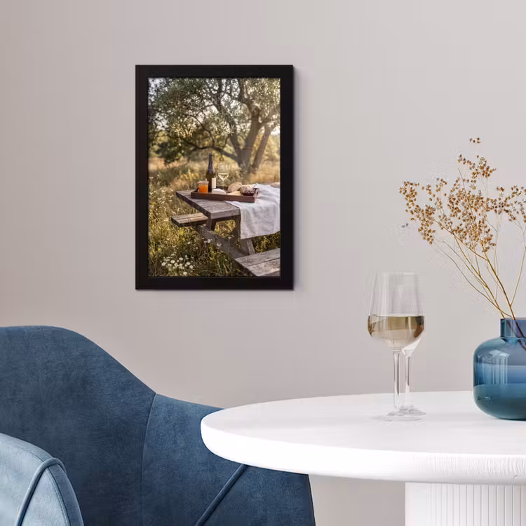 Picknick - Wijn - Kaasplankje fotolijst zwart zonder passe partout klein -sfeer4