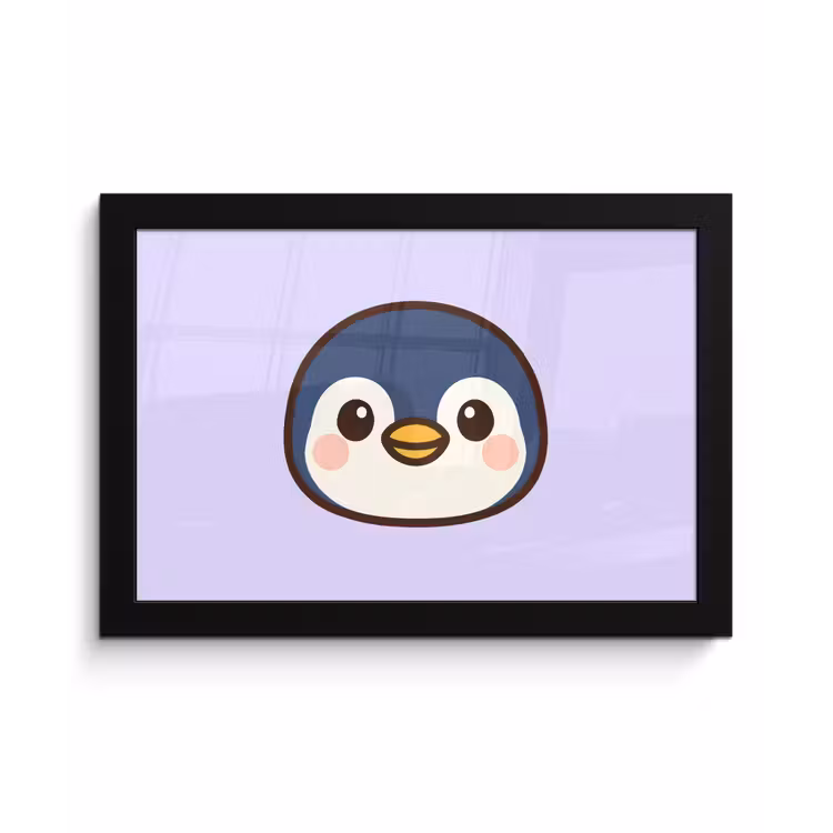 Pinguïn - Paars - Schattig fotolijst zwart zonder passe partout klein -3d
