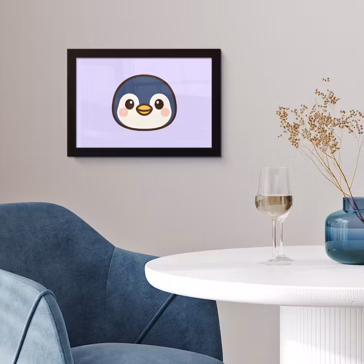 Pinguïn - Paars - Schattig fotolijst zwart zonder passe partout klein -sfeer4