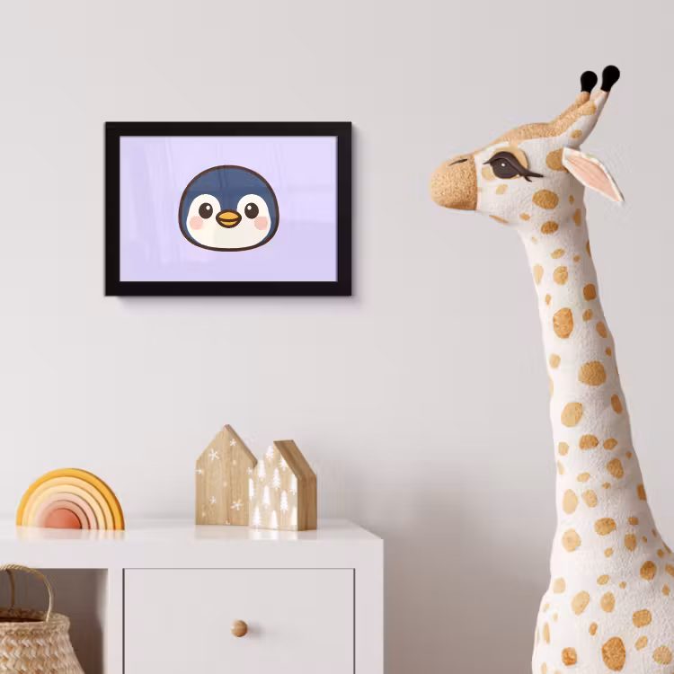 Pinguïn - Paars - Schattig fotolijst zwart zonder passe partout klein -usfeer4_kinderkamer