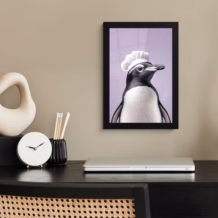 Pinguïn - Koksmuts - Lief - Paars fotolijst zwart zonder passe partout klein -sfeer1