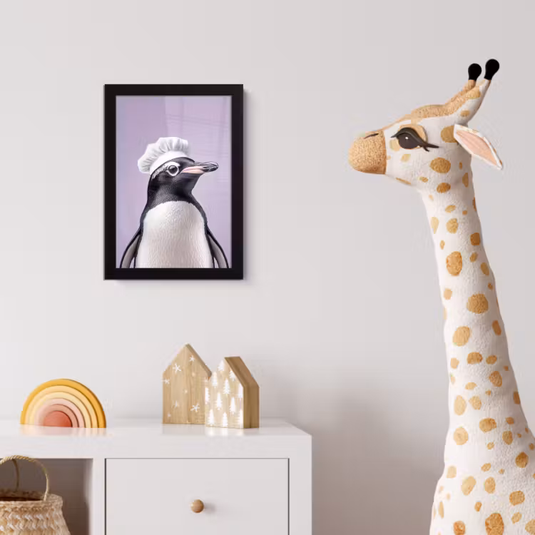 Pinguïn - Koksmuts - Lief - Paars fotolijst zwart zonder passe partout klein -usfeer4_kinderkamer