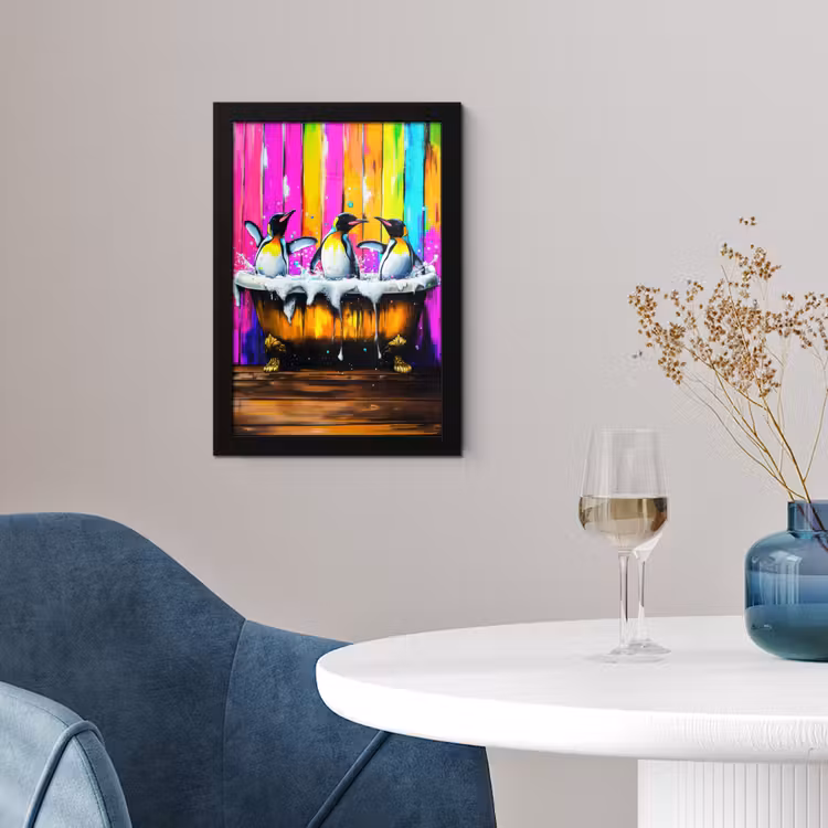 Pinguïns - Badkuip - Kleurrijk - Schuim fotolijst zwart zonder passe partout klein -sfeer4