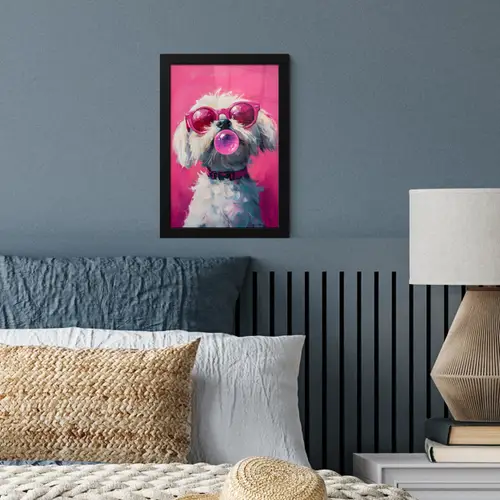 Pink - Hond - Bubbel fotolijst zwart zonder passe partout klein -sfeer3