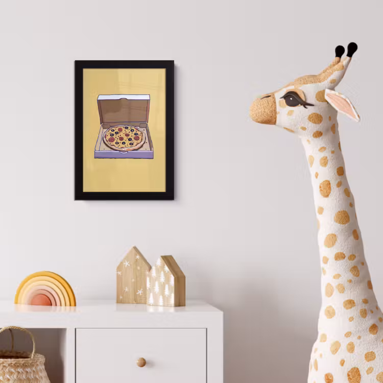 Pizza - Doos - Salami - Illustratie fotolijst zwart zonder passe partout klein -usfeer4_kinderkamer