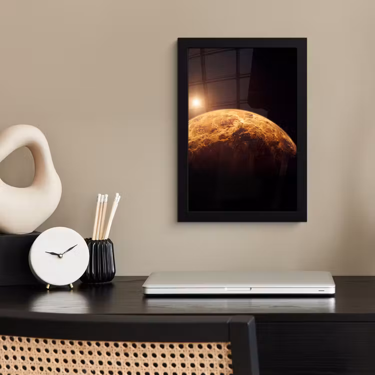 Poster met lijst - Planeet - Ruimte - Oranje - Planeet - Ruimte - Oranje fotolijst zwart zonder passe partout klein