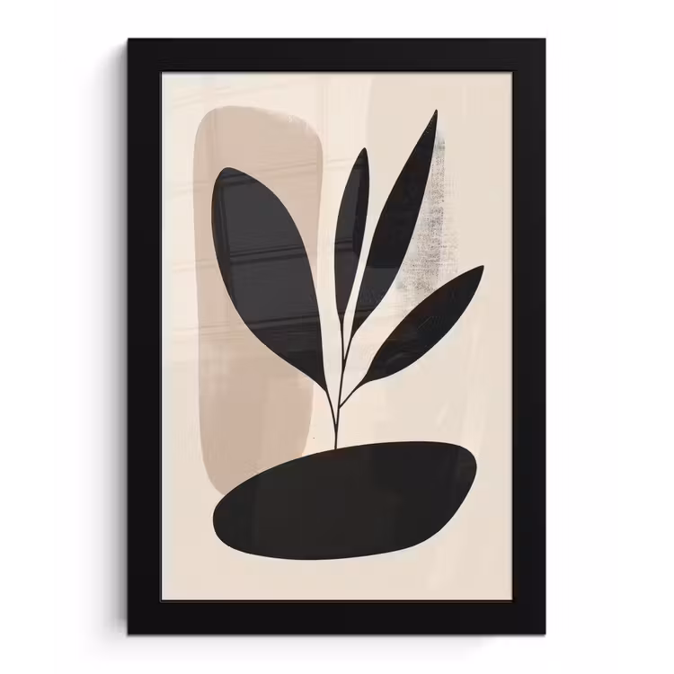 Plant - Beige - Japandi fotolijst zwart zonder passe partout klein -3d