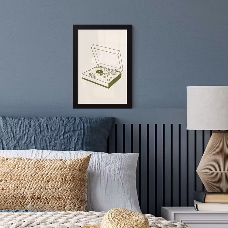 Platenspeler - Vinyl - Muziek - Minimalistisch - Groen fotolijst zwart zonder passe partout klein -sfeer3