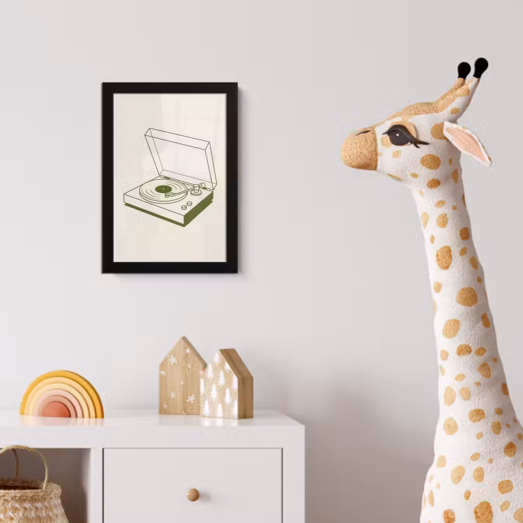 Platenspeler - Vinyl - Muziek - Minimalistisch - Groen fotolijst zwart zonder passe partout klein -usfeer4_kinderkamer