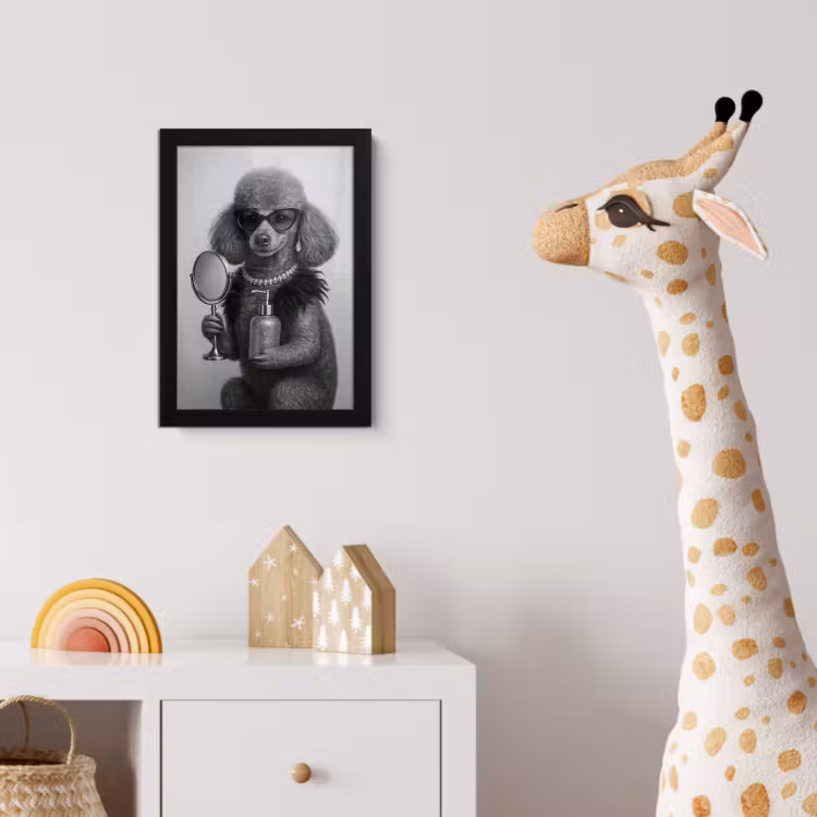 Poedel - Spiegel - Zwart - Wit fotolijst zwart zonder passe partout klein -usfeer4_kinderkamer