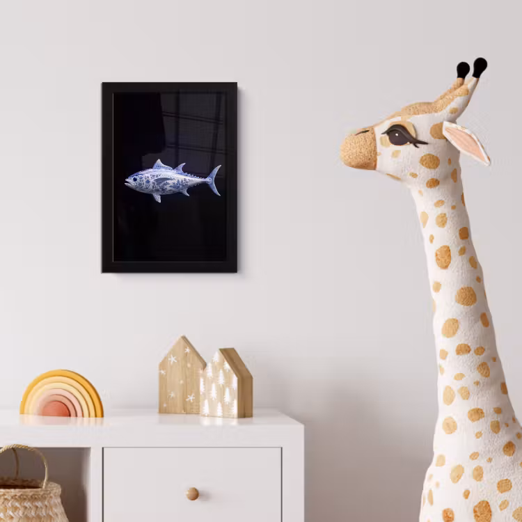 Porselein - Tonijn - Delfts - Blauw fotolijst zwart zonder passe partout klein -usfeer4_kinderkamer
