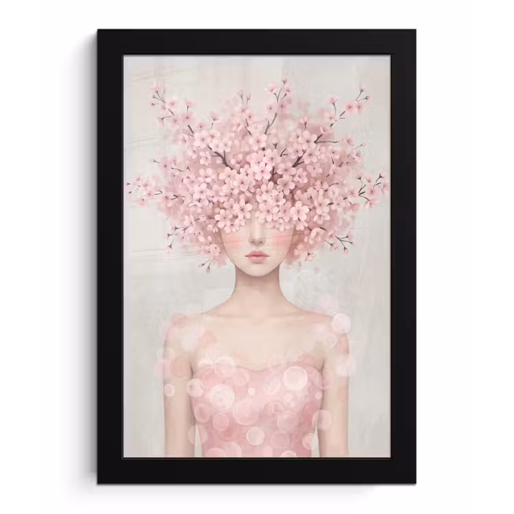 Portret - Kersenbloesem - Roze fotolijst zwart zonder passe partout klein -3d