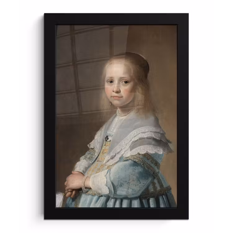 Portret van een meisje in het blauw - Schilderij van Johannes Cornelisz. Verspronck fotolijst zwart zonder passe partout klein -3d