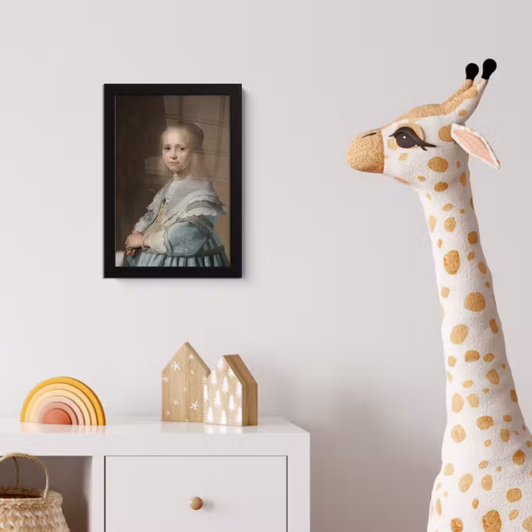 Portret van een meisje in het blauw - Schilderij van Johannes Cornelisz. Verspronck fotolijst zwart zonder passe partout klein -usfeer4_kinderkamer