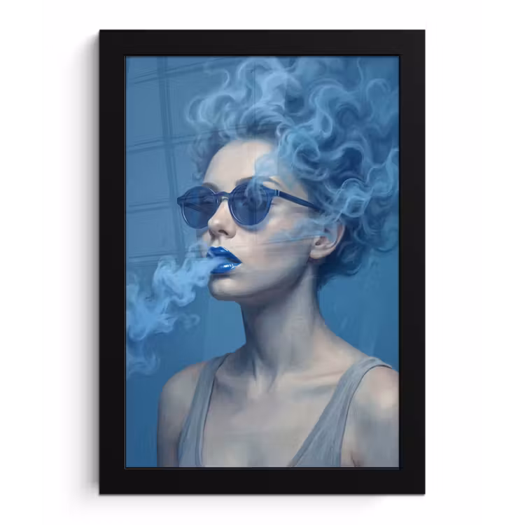 Portret - Zonnebril - Rook - Abstract - Blauw fotolijst zwart zonder passe partout klein -3d