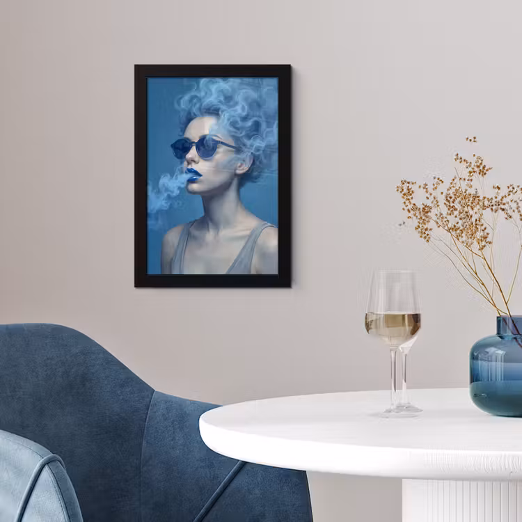 Portret - Zonnebril - Rook - Abstract - Blauw fotolijst zwart zonder passe partout klein -sfeer4